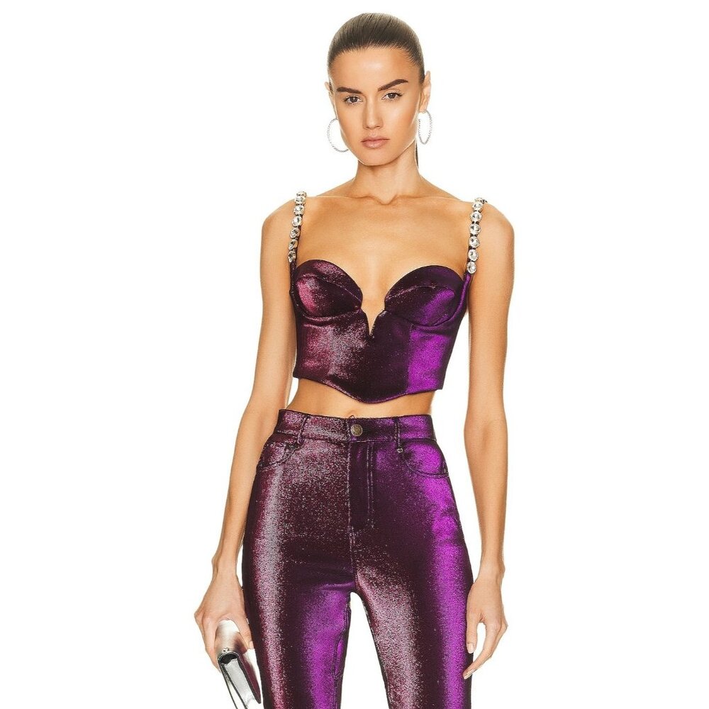 AREA Mussel Cup Bustier Top in Purple Metallic
